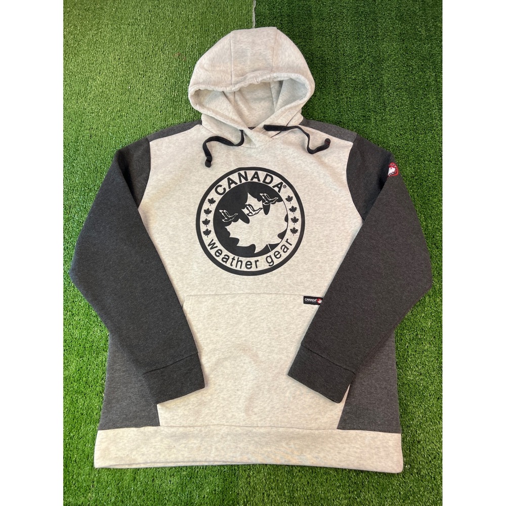 Canada Weather Gear‎ Mens Hoodie Grey Charcoal Colorblock Logo Sweatshirt LG